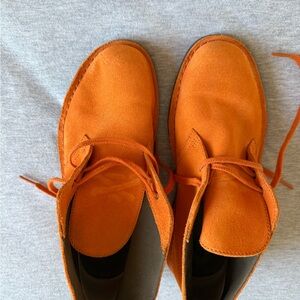 Clarks Orange Chukka Boots Soft Suede Minimalist